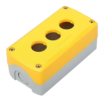BASE PARA CONTROL PUSH BUTTON 3 HUECOS  AMARILLO CON GRIS