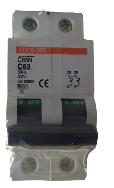 Llave termomagnética 2 polos 63amp Stronger C65N